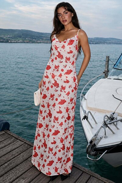 Madmext White Patterned Adjustable Strap Women's Dress Mg2385