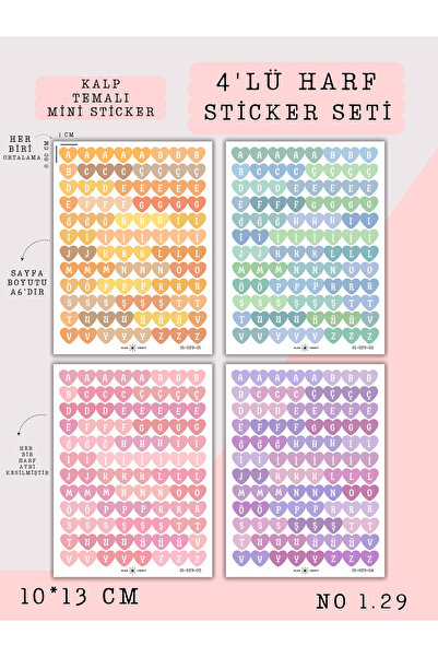 Else Craft 4'lü Harf Temalı Sticker Kalp Temalı 1.29 - Ajanda Planlayıcı Bull...