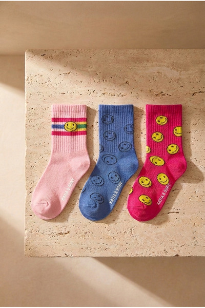 BONY SOCKS Γυναικείες κάλτσες Smiley Face με μοτίβο 3 συσκευασιών