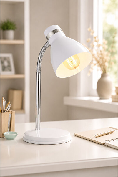 Spiral Table Lamp White-Chrome • Modern Directional Office & Desk Lamp || Wired Study Lamp Office Lamp Student Desk Lamp ADJUSTABLE LIGHTING ANGLE Night Reading Lamp