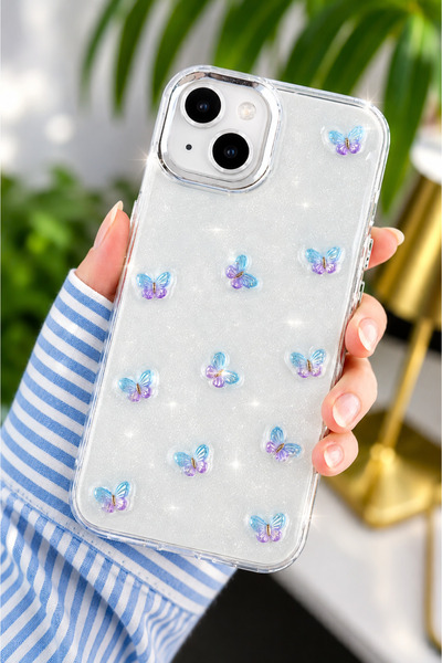 Go Aksesuar Apple Iphone 13 - 14 - 15 Uyumlu 3d Mini Kelebek Epoksili Silikon...
