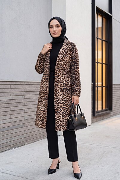 Modamorfo Leopard Patterned Belted Pocket Lined Cashew Cap -Leopard