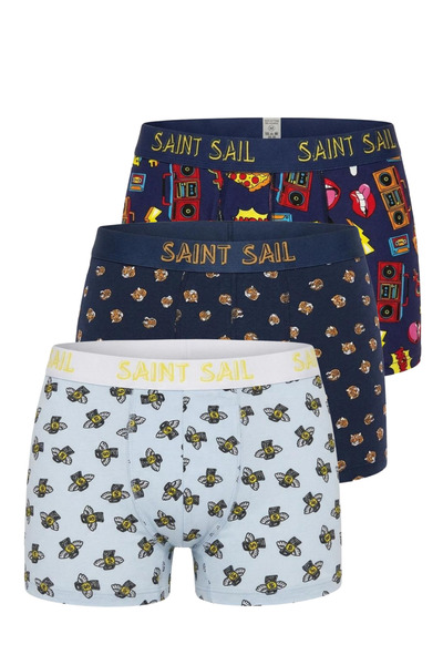 Saint Sail مجموعة من 3 بوكسرات رجالية من نسيج ليكرا القطني المرن المطبوع والم...