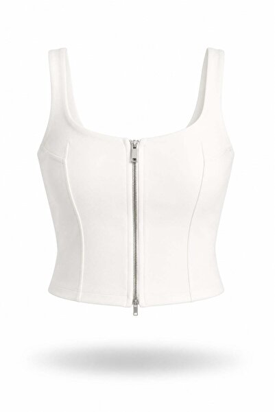 5in1Canpolat Ecru Zippered Bustier 17778