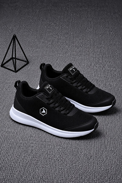 PRO JACK Siyah Beyaz Bağcıklı Sneaker Koşu Yürüyüş Erkek Spor Ayakkabı