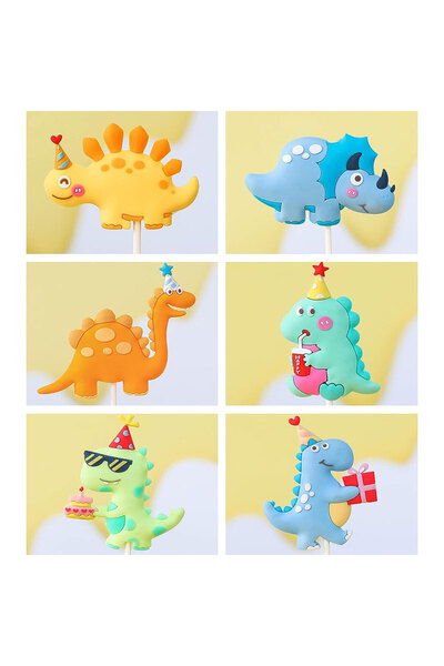 Choice YELLOW 6PCS Little Dino Birthday Cake Decoration Party Supplies Dinosa...