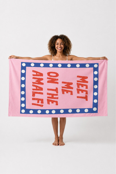 ASDİVA Meet Me on the Amalfi Written Pink Design Beach Towel 75X150