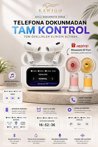 kawigo KWG Air Pro 2 Dijital ve Dokunmatik Ekranlı Bluetooth Kulaklık İos And...