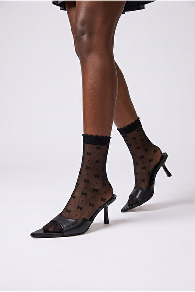 Katia&Bony Women's ribbon patterned thin socks black
