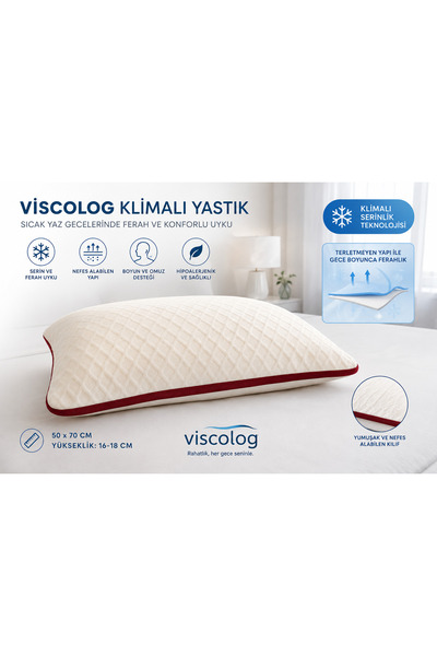 viscolog Yumuşak dokulu Viskon Pamuk yastık,klimalı boyun destek yastığı,terl...