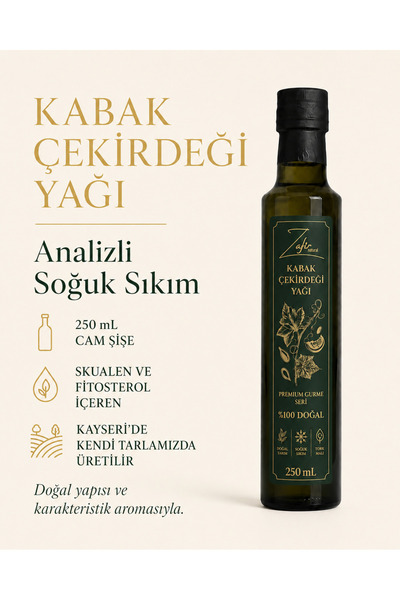 zafirnatural Soğuk Sıkım Kabak Çekirdeği Yağı 250 ml | Analizli | Skualen ve ...