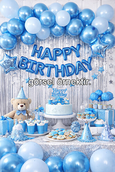 Parti dolabı 15li Krom Mavi Ve Makaron (PASTEL MAT) Doğum Günü Parti Süsleme Balonu