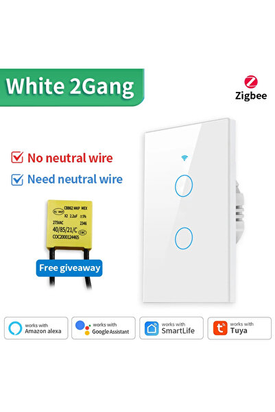 Choice3 TNCE Zigbee White 2Gang TNCE Tuya WiFi+Bluetooth/Zigbee Smart Wall Sw...