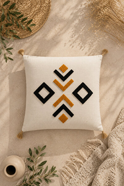 SEVMİŞ HOME Decorative Punch Throw Pillow Cover Linen Fabric with Hidden Zipp...