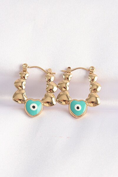 Inure Jewelry 316L الصلب الذهب اللون الأزرق عين الشر نموذج القلب أقراط