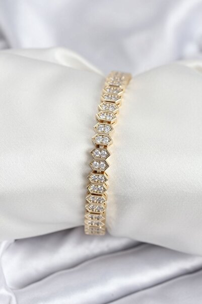 Inure Jewelry سوار نسائي من سلسلة VIP النحاسية بلون ذهبي مع أحجار الزركون