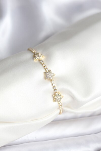 Inure Jewelry Star Model Zircon Stone Gold Color Brass Waterway Women's Bracelet