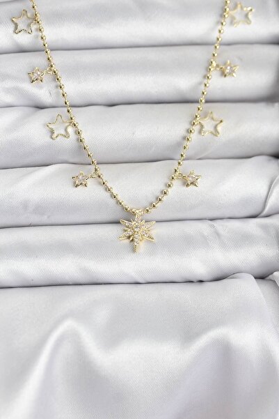 Inure Jewelry قلادة نسائية من النحاس بلون ذهبي مرصعة بحجر الزركون على شكل نجم...