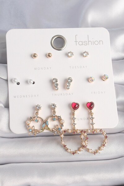 Inure Jewelry النحاس الذهب اللون الزركون حجر استرخى القلب الشكل 7 أزواج مجموع...