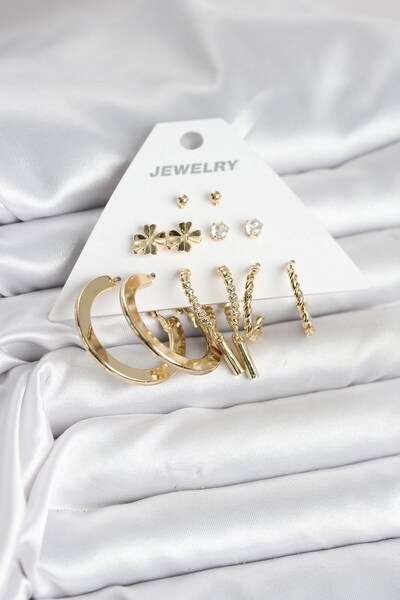 Inure Jewelry طقم أقراط نسائية من النحاس بلون ذهبي مكون من 6 أزواج