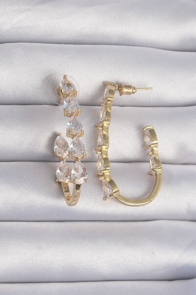 Inure Jewelry Brass Gold Color Drop Zircon Stone Designed Earrings
