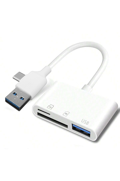 Choice قارئ بطاقات OTG أبيض 3 في 1 من نوع USB A/C إلى SD/TF/USB لأجهزة آيفون ...