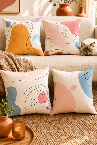 Moud's Double Sided Printed Quiet Patterned 4-Piece Combination Suede Throw P...