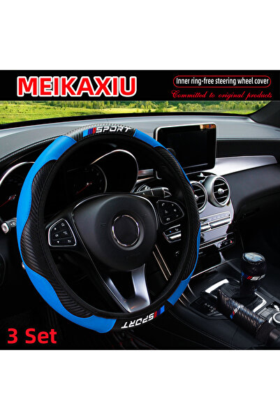 Choice Blue 3PCS PU Leather Carbon Fiber Sport Car Steering Wheel Cover Handb...