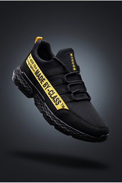 Riccon Siyah Sarı Erkek Cilt Sneaker 0012SANTO