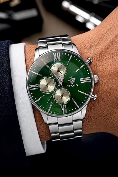 S.POLO Men's Green Dial Bracelet - Waterproof Wristwatch