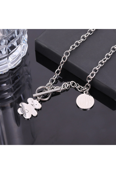 Choice Steel color 1 Fashionable Hip-Hop Love Teddy Bear Pendant Necklace, Pe...