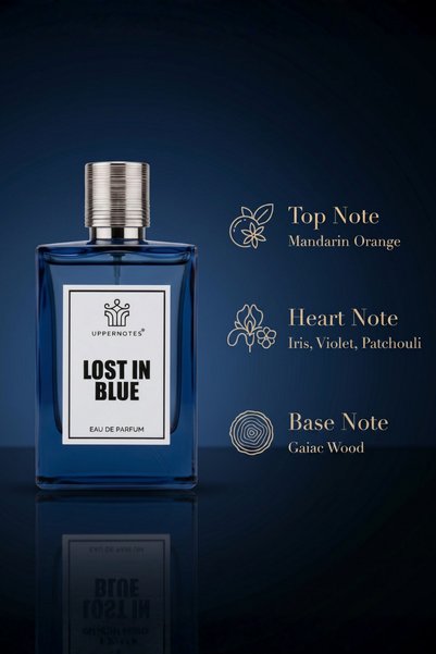 Uppernotes Lost in Blue EDP Unisex 80ml | Mandarin Iris Violet Patchouli Powdery Clean | Fresh Long Lasting Elegant Daily Fragrance UAE
