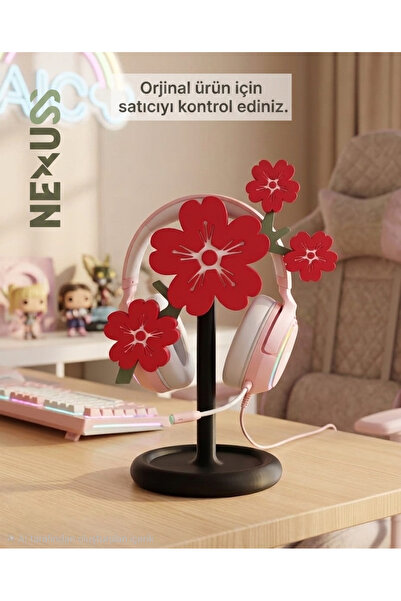 NEXUSS DESIGN Sakura Çiçek Tasarımlı Kulaklık Standı – Masaüstü Gaming Kulakl...