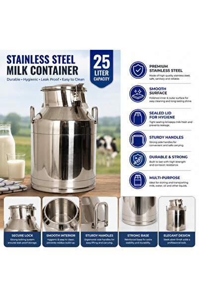Generic Stainless Steel Milk Container, Steel Milk Container, Silver, 25 Lite...