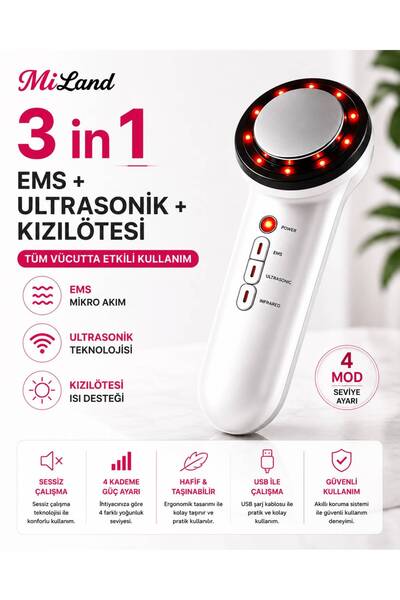 MİLAND 3 In 1 Ems Ultrasonik Kavitasyon Cihazı Elektrikli Vücut Masajı Kızılö...