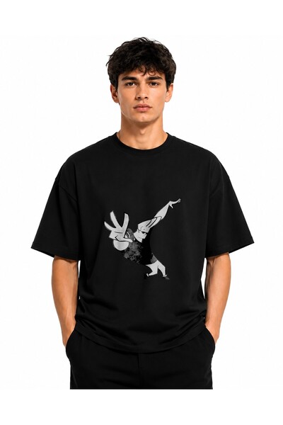 Inscriptie Tricou Unisex Bumbac Premium Casual " Johnny Bravo alb - negru "