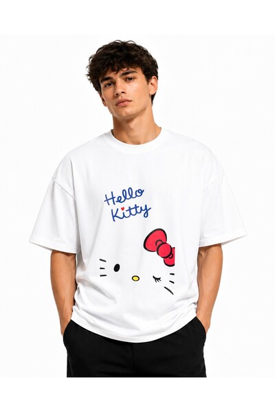 Inscriptie Tricou Unisex Bumbac Premium Casual " Hello Kitty fundal "