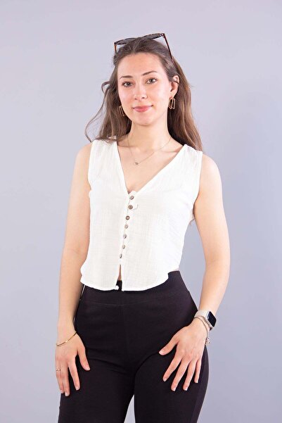 Mckanzie 6661 (N-2166) Müslin Coconut Düğmeli V Yaka Yelek
