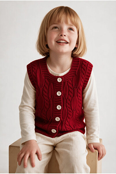 Babily Girl's Knitted Premium Knitwear Vest Soft Textured Buttoned Seasonal