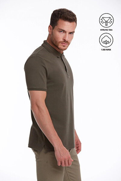 Hatemoğlu Khaki Regular Fit Plain 100% Cotton Polo Collar T-Shirt