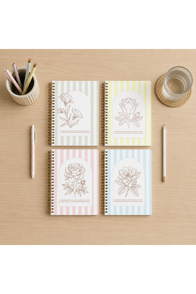 lin notebook A5 15x21 cm 4’lü Spiral 2 Çizgili 2 Kareli Defter Seti - 80 Yapr...