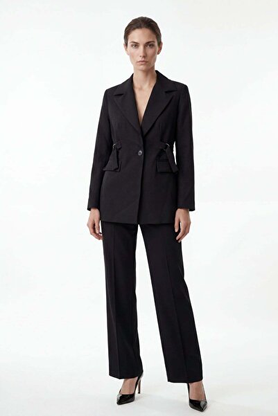 HAKKE DESENLİ YAKA DETAYLI METAL TOKALI BLAZER TAKIM