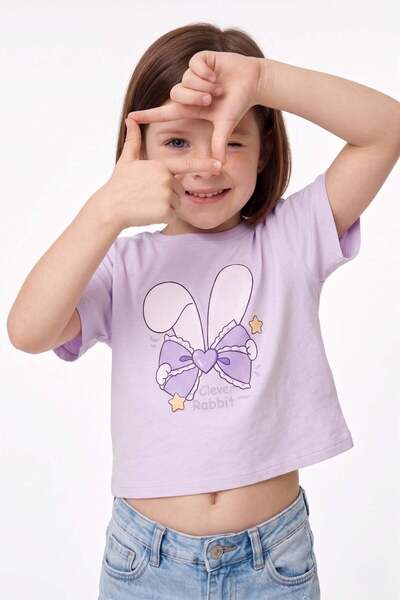 Fulla Moda Bow Printed Crop Girls' T-Shirt