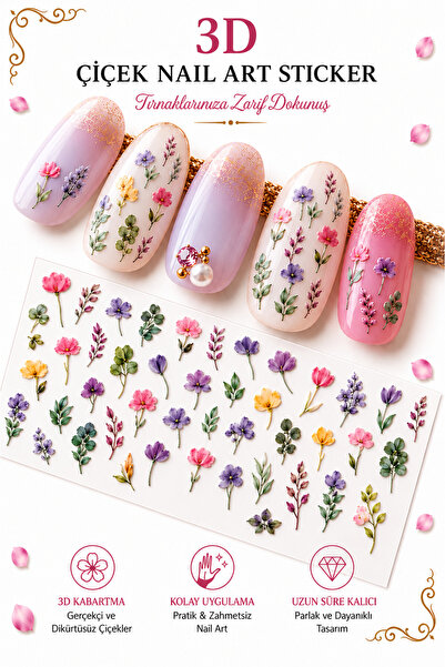 Sibelon 3D Kabartmalı Nail Art Sticker Kendinden Yapışkanlı Tırnak Dövmesi Ta...