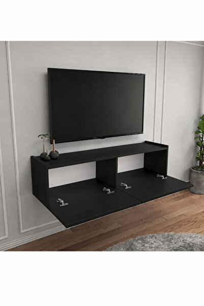 Egecan Mobilya Siyah 120 Cm Tv Ünitesi Tv Sehpası Duvar Rafı Kitaplık