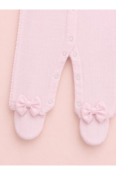 Kardeşler Bebe Bow and Lace Detailed Detachable Collar Baby Girl Romper with Booties + Headband