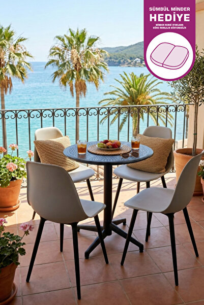 VİLİNZE Tilia Plastik Bahçe Balkon Bistro Seti Katlanır Masa 60*60 cm (1+4 Set)