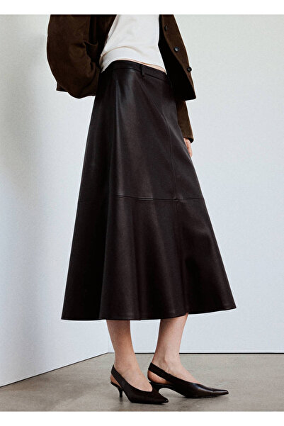 MANGO Woman Faux-leather A-line skirt