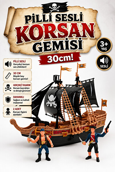 craftivio Pilli Sesli ve Işıklı Hareketli Oyuncak Korsan Gemisi 30 cm - 2 Ade...