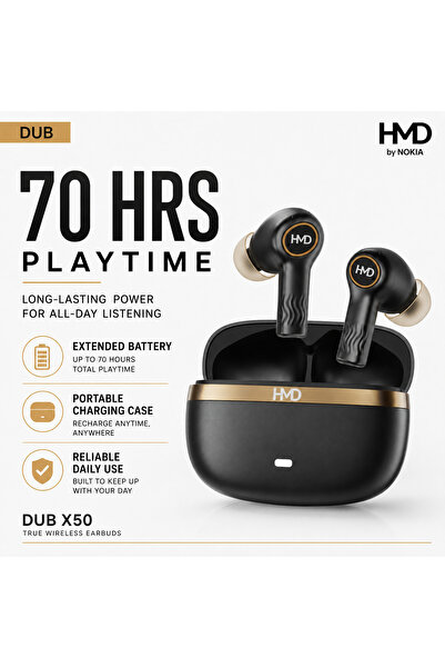 Hmd سماعات أذن لاسلكية حقيقية Dub X50، بلوتوث، مشغلات صوت 10 مم، تقنية Hi-Fi ...